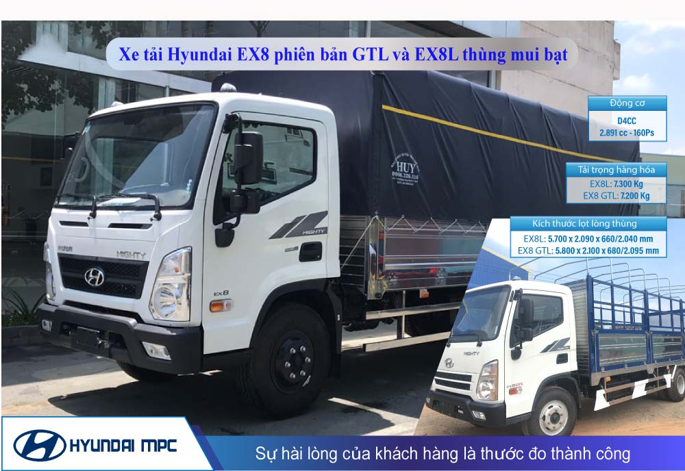 Xe tải Hyundai EX8 bản GTL và EX8L thùng mui bạt